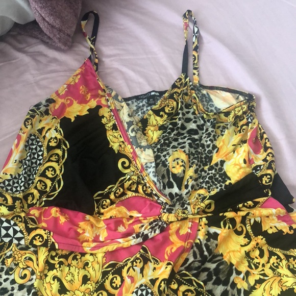 Fashion nova yellow and pink with cheetah print size 2X spaghetti strap dress - Picture 3 of 5
